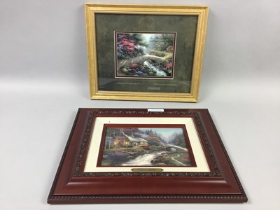 Lot 41 - AN OIL PAINTING OF A SNOW LANDSCAPE ALONG WITH PRINTS AND AN EMBROIDERY