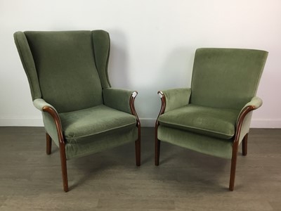 Lot 275 - AN UPHOLSTERED ARMCHAIR AND ANOTHER CHAIR