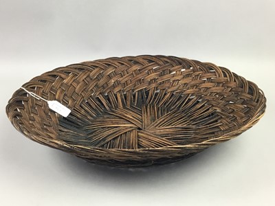 Lot 51 - A WICKER BASKET, MIRROR AND OTHER OBJECTS