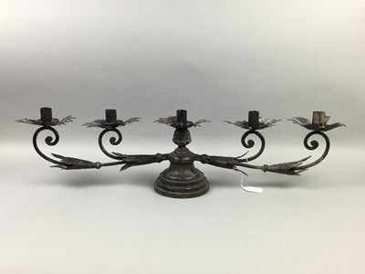 Lot 55 - A PATINATED FIVE BRANCH CANDELABRUM