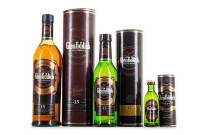 Lot 301 - GLENFIDDICH 15 YEAR OLD SOLERA RESERVE, 12 YEAR OLD 35CL AND SPECIAL RESERVE MINIATURE