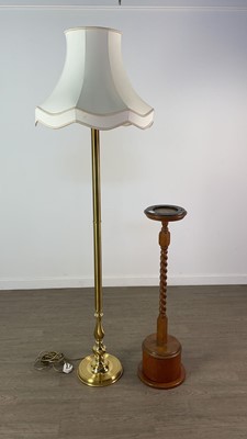 Lot 288 - A BRASS FLOOR LAMP WITH SHADE, MAGAZINE RACK AND SMOKERS STAND