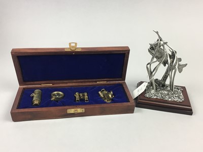 Lot 111 - AN ART DECO BRASS GAMES BOX, CAMERA, INSTRUMENTS AND OTHER ITEMS