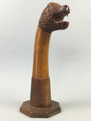 Lot 106 - A CARVED WOOD MYTHICAL CREATURE  AND OTHER TREEN ITEMS