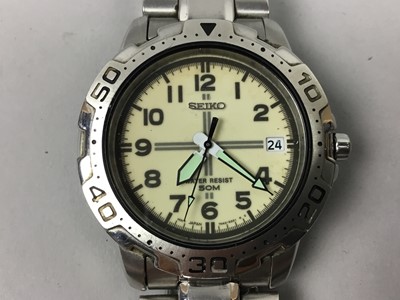 Lot 88 - A SEIKO 5 AUTOMATIC ALONG WITH ANOTHER SEIKO AND A BOSS FASHION WATCH