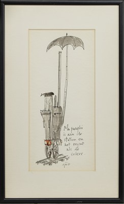 Lot 86 - MY UMBRELLA, A PEN AND WATERCOLOUR BY GEORGE WYLLIE