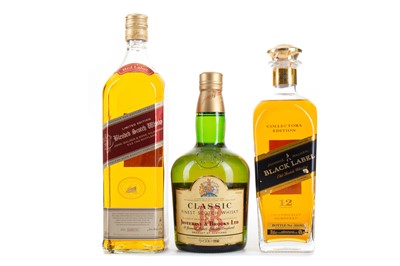 Lot 330 - JOHNNIE WALKER 12 YEAR OLD BLACK LABEL COLLECTORS EDITION, RED LABEL LIMITED EDITION 1L AND J&B CLASSIC 75CL
