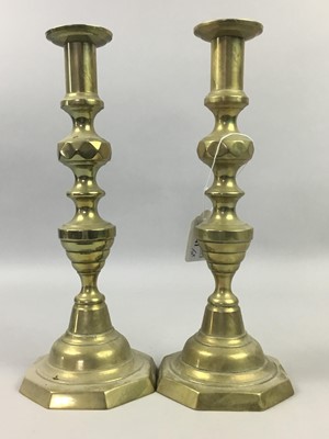 Lot 341 - A PAIR OF BRASS CANDLESTICKS AND OTHER BRASS WARE