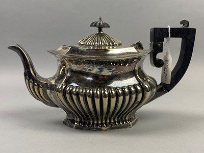 Lot 348 - A THREE PIECE SILVER PLATED TEA SERVICE AND OTHER SILVER PLATED ITEMS