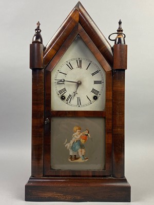 Lot 352 - A MAHOGANY CASED MANTEL CLOCK AND ANOTHER