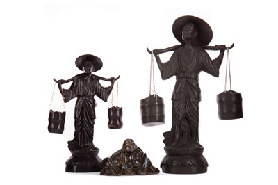 Lot 1117 - TWO CHINESE BRONZED FIGURES OF WATER CARRIERS