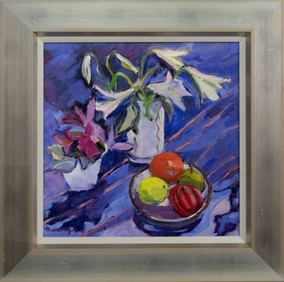 Lot 216 - LILIES AND FRUIT, AN OIL BY MARGARET BALLENTYNE