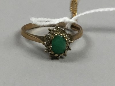 Lot 234 - A PENDANT ON GOLD CHAIN AND A GOLD GEM SET CLUSTER RING