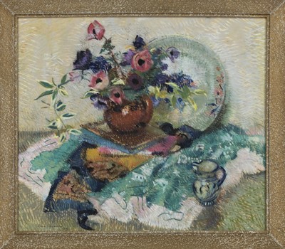 Lot 283 - STILL LIFE OF FLOWERS ON A TABLETOP, A PASTEL BY LENA ALEXANDER