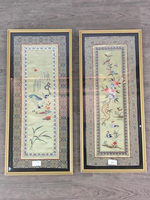 Lot 419 - A PAIR OF CHINESE EMBROIDERED SILK PANELS