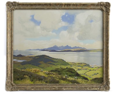 Lot 9 - ARRAN FROM THE WEST COAST, AN OIL BY ROBERT HOUSTON
