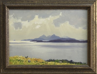 Lot 17 - ARRAN FROM THE WEST COAST, AN OIL BY ROBERT HOUSTON