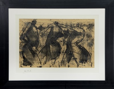 Lot 168 - FIGURES IN MOTION, A CHARCOAL BY JAMIE O'DEA