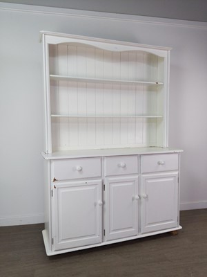 Lot 457 - A WHITE PAINTED DRESSER, ANOTHER DRESSER AND TWO CABINETS