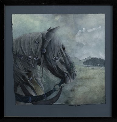 Lot 96 - THE ENCHANTED KNIGHT'S STEED, A WATERCOLOUR BY KATE LEIPER