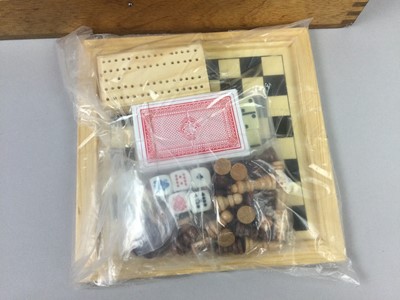 Lot 41 - A COLLECTION OF DRAUGHTS AND CHESS PIECES AND BOARDS