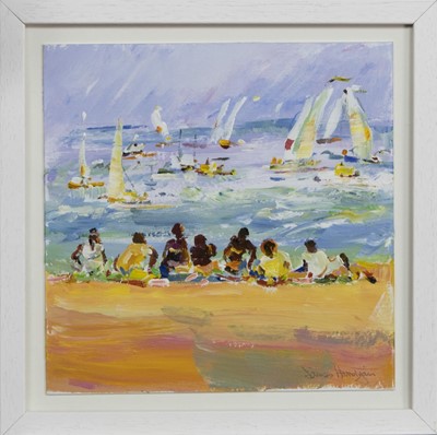 Lot 294 - AT THE BEACH, AN OIL BY JAMES HARRIGAN