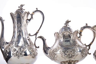 Lot 163 - A VICTORIAN THREE PIECE TEA SERVICE WITH MATCHING PLATED COFFEE POT