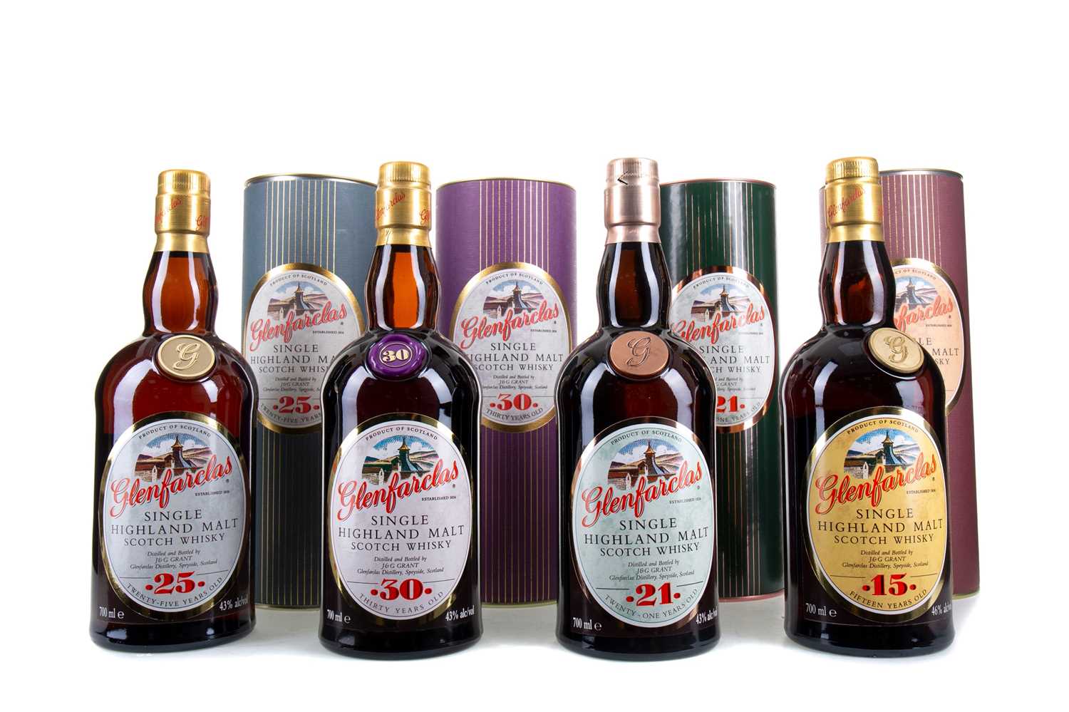 Lot 12 - GLENFARCLAS 30 YEAR OLD, 25 YEAR OLD, 21 YEAR OLD AND 15 YEAR OLD (4 BOTTLES)