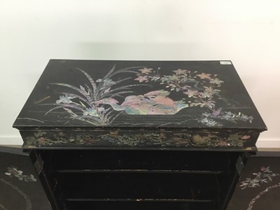Lot 1152 - A CHINESE LACQUERED AND INLAID CABINET ON STAND