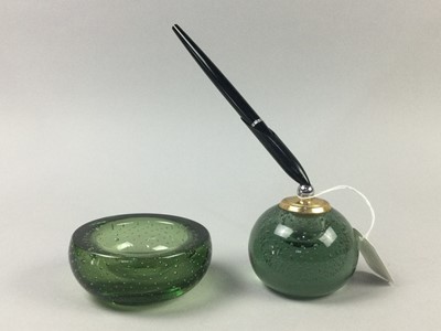 Lot 30 - A DESK GLASS PAPERWEIGHT PEN STAND AND OTHER GLASS