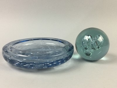 Lot 30 - A DESK GLASS PAPERWEIGHT PEN STAND AND OTHER GLASS