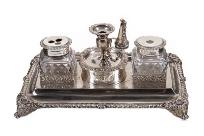 Lot A VICTORIAN SILVER DESK INK STAND