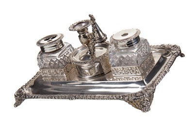 Lot 175 - A VICTORIAN SILVER DESK INK STAND
