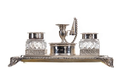 Lot 175 - A VICTORIAN SILVER DESK INK STAND