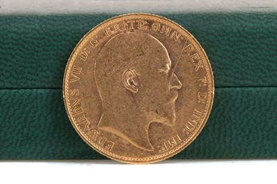Lot 5 - AN EDWARD VII SOVEREIGN DATED 1908