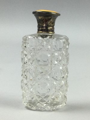 Lot 8 - A SILVER AND GUILLOCHE ENAMEL TOPPED SCENT BOTTLE AND OTHER SILVER