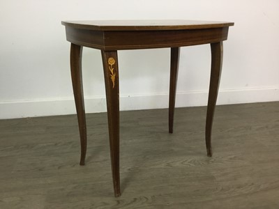 Lot 117 - A MARQUETRY INLAID SEWING TABLE ALONG WITH A THREE DRAWER SIDE TABLE AND ANOTHER TABLE