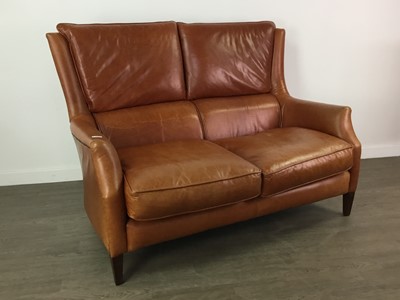 Lot 246 - A BROWN LEATHER TWO SEAT SETTEE AND ARMCHAIR