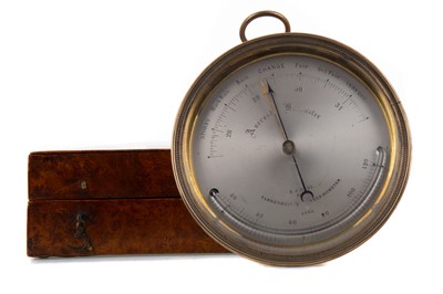 Lot 594 - AN EARLY 19TH CENTURY FRENCH ANEROID BAROMETER AND FAHRENHEIT THERMOMETER