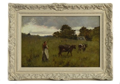 Lot 1 - THE MILKMAID, AN OIL BY CHARLES MARTIN HARDIE