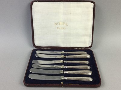 Lot 149 - A SET OF SILVER SHEATH HANDLED KNIVES ALONG WITH A CANTEEN
