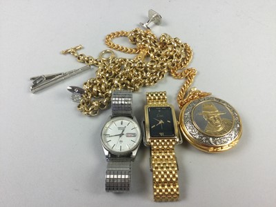 Lot 85 - A PLATED JOHN WAYNE COMMEMORATIVE POCKET WATCH AND OTHER WATCHES AND ITEMS