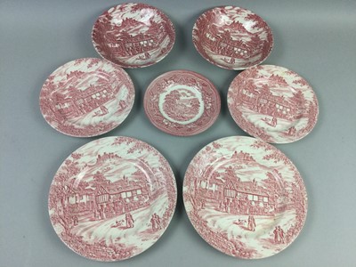 Lot 162 - A GROUP OF IRONSTONE CERAMICS ALONG WITH COLOURED PRESSED GLASS