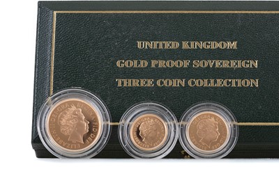 Lot 53 - THE 2002 UNITED KINGDOM GOLD PROOF THREE-COIN SOVEREIGN SET