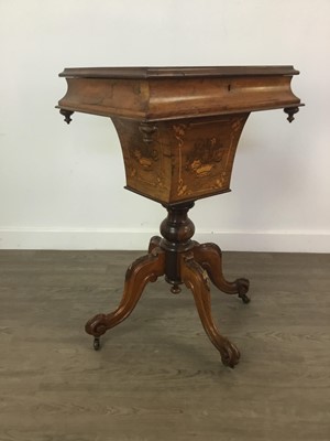 Lot 269 - A VICTORIAN INLAID WALNUT SEWING TABLE