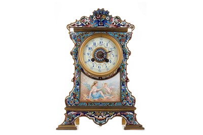 Lot A FINE LATE 19TH CENTURY FRENCH BRASS AND CHAMPLEVE ENAMEL MANTEL CLOCK