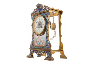 Lot 597 - A FINE LATE 19TH CENTURY FRENCH BRASS AND CHAMPLEVE ENAMEL MANTEL CLOCK