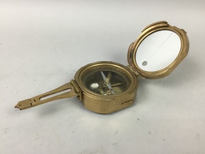 Lot 420 - A 19TH CENTURY DUTCH BRASS WHALE OIL LAMP AND A BRASS CASED COMPASS