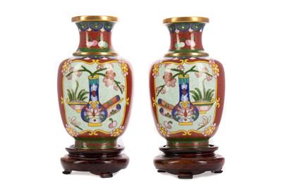 Lot 1166 - A PAIR OF CHINESE CLOISONNE ENAMEL VASES