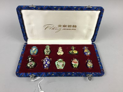 Lot 318 - A 20TH CENTURY SET OF CHINESE CLOISONNE MINIATURE BOTTLES AND OTHER OBJECTS